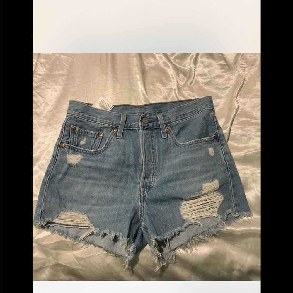 Levi's High Waist Blue Denim Shorts Distressed
